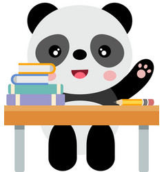 Cute Panda Student Sitting At A Table