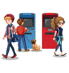 Atm Machine With People Cartoon Character