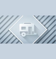 Paper Cut Rv Camping Trailer Icon Isolated On Grey