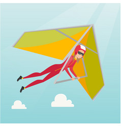 Young Caucasian Woman Flying On Hang-glider