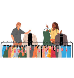 Man And Woman Near Rack With Clothes