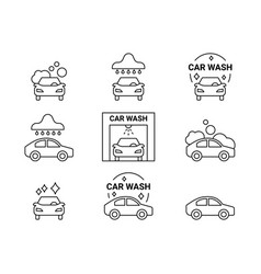 Car Wash Line Icons Set Clean Auto Cleanliness