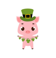 Cute Pig In Green Leprechaun Hat With Clover