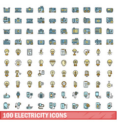 100 Electricity Icons Set Color Line Style