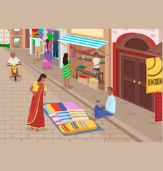 Indian Market With People And Different Shops