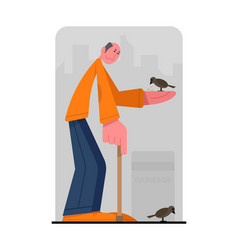 Senior Male Holding Bird On Hand Cartoon