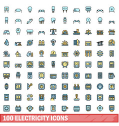 100 Electricity Icons Set Color Line Style