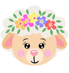 Cute Sheep Face With Wreath Floral On Head