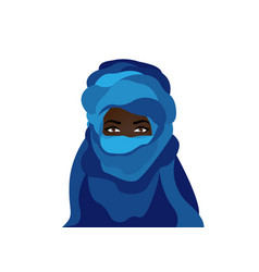 Portrait Woman Wearing Blue Tuareg Scarf