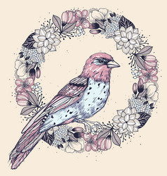 Floral Of A Goldfinch In A Wreath