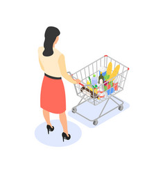 Isolated Woman With A Grocery Cart On A White