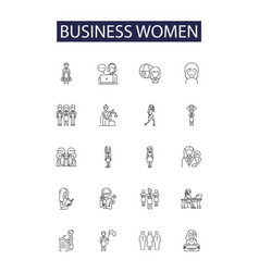 Business Women Line Icons And Signs Happy