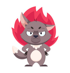 Angry Wolf With Fire In Background Cartoon