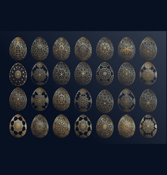 Hand Drawn Set Of Gold Easter Eggs With Patterns