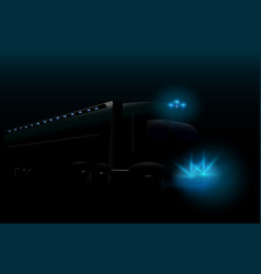 Silhouette Truck With Bright Headlights On Night