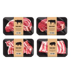 Fresh Beef And Pork In Packaging Sorted Meat