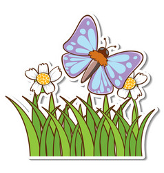 A Cute Butterfly Flying Above Grass Field Sticker