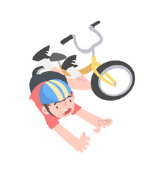 Boy In Safety Helmet Falling Down From Bike