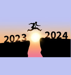 Businessman Is Jumping From 2023 To 2024 Year