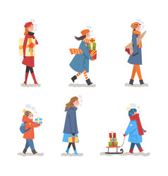 Set Of Cheerful People In Warm Winter Clothes