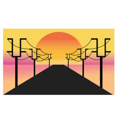 Sunset Landscape Design Road Electricity Pole