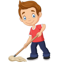 Cartoon little boy cleaning a mirror Royalty Free Vector