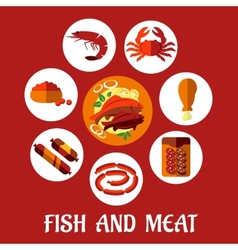 Seafood And Mat Flat Icons