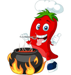 Cute Pepper Chef Mascot Cooks Chili