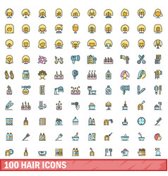 100 Hair Icons Set Color Line Style