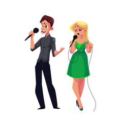 Man And Woman Singing In Duet Karaoke Party