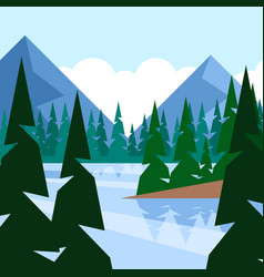 Winter Landscape With Forest And Lake