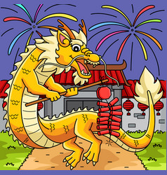 Year Of The Dragon Fireworks Colored Cartoon