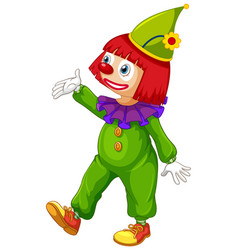 Happy Clown In Green Jumpsuit On White Background