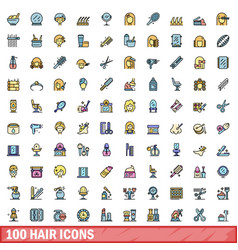 100 Hair Icons Set Color Line Style