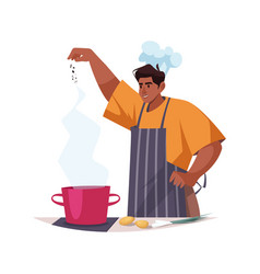 Chef Salting Soup In Pot Clipart