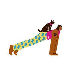 Happy Woman Doing Plank Exercise With Dog On Back