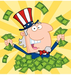 Happy Uncle Sam Playing In A Pile Of Money