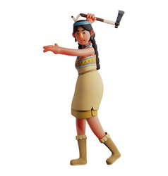 Indian Girl 3d Cartoon Design Throwing An Ax