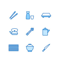 Japanese Tableware Line Icon Set Serving Items