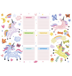 Cute Four Unicorns Printable Weekly Planner