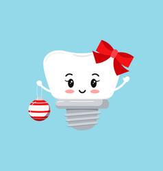 Cute Tooth Implant With In Red Christmas Ball