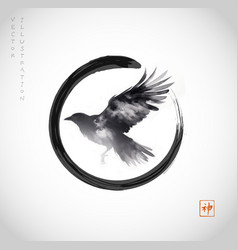 Flying Bird In Black Enso Zen Circle