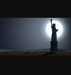 Silhouette Scene With Statue Liberty At Night