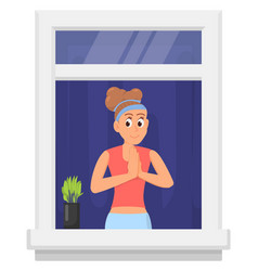 Young Woman In Window Exercise Active Neighbor