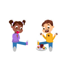 Happy Boy And Girl Eating Sweets Set Kids