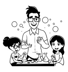 Scientist And Children In Laboratory Cartoon