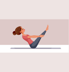 Yoga Woman In Boat Pose Cartoon