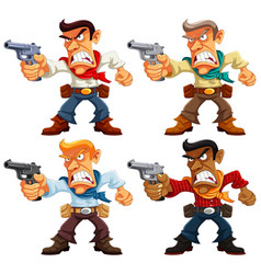 Angry Cowboy Holding Gun Cartoon Character Set