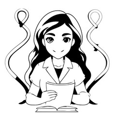 Female Doctor With Book In Cartoon Style On White