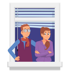 Man And Woman Standing Together In Window Frame